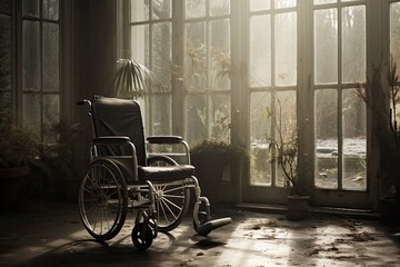 Fototapeta na wymiar A living room with a wheelchair present.