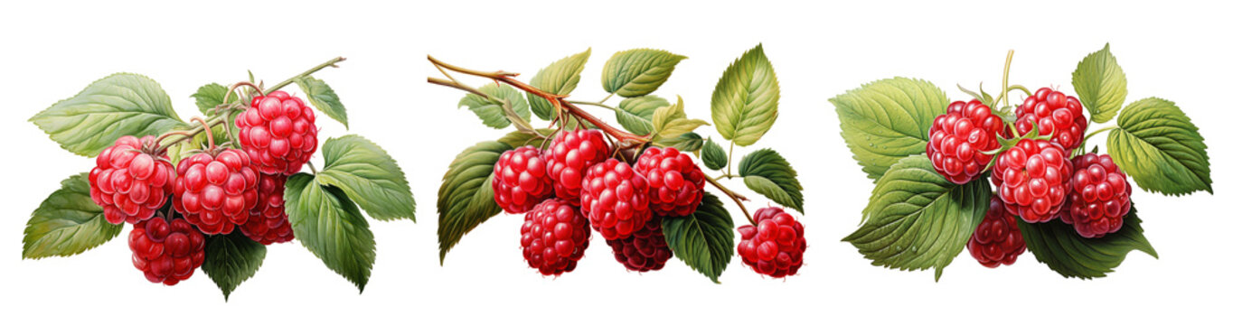 Watercolour raspberry isolated on transparent background. 