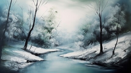Fototapeta premium Digital painting of a winter landscape. Generative AI.