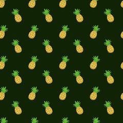 Seamless patten with sweet yellow pineapples. Repeated background. Colorful and flat design