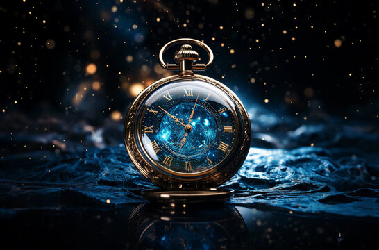 modern digital clocks are suspended in space, generative ai