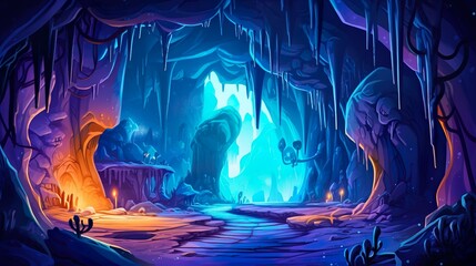 Abstract background underground kingdom. Captivating illustration of an underground kingdom, illuminated by neon lights, where fantasy meets reality. Generative AI.