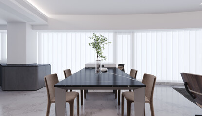 Modern Dining interior with dining table and chairs. 3D illustration