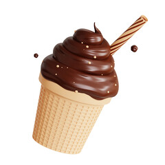 3d rendering chocolate ice cream with stick biscuit