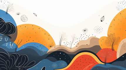 hand drawn flat leaves  abstract shapes background