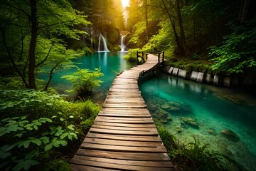 wooden bridge in the forest 