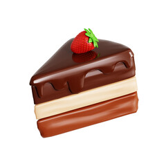 3d rendering chocolate cake with strawberries and chocolate cream