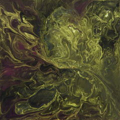 Obraz premium Chaotic fluorescent green waves. Abstract hand painted acrylic texture. Fluid art.