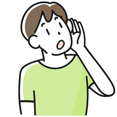 耳をすます若い男性の上半身