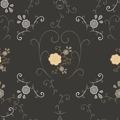 Floral pattern. Vintage Damask pattern in white and black colors. Victorian texture,minimalistic style background.Abstract chalkboard design,perfect for fabric,wallpaper, wrought iron door,window patt