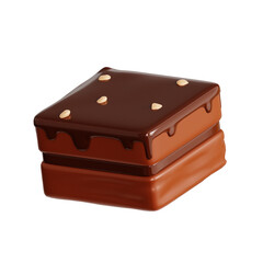 3d rendering chocolate brownies with nuts and chocolate cream