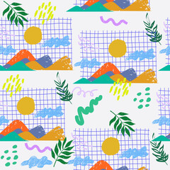 Hand drawn Seamless pattern. Colorful Shapes and doodle objects. Different textures. Abstract contemporary modern trendyBackground, Wallpaper. Editable Vector illustration. 