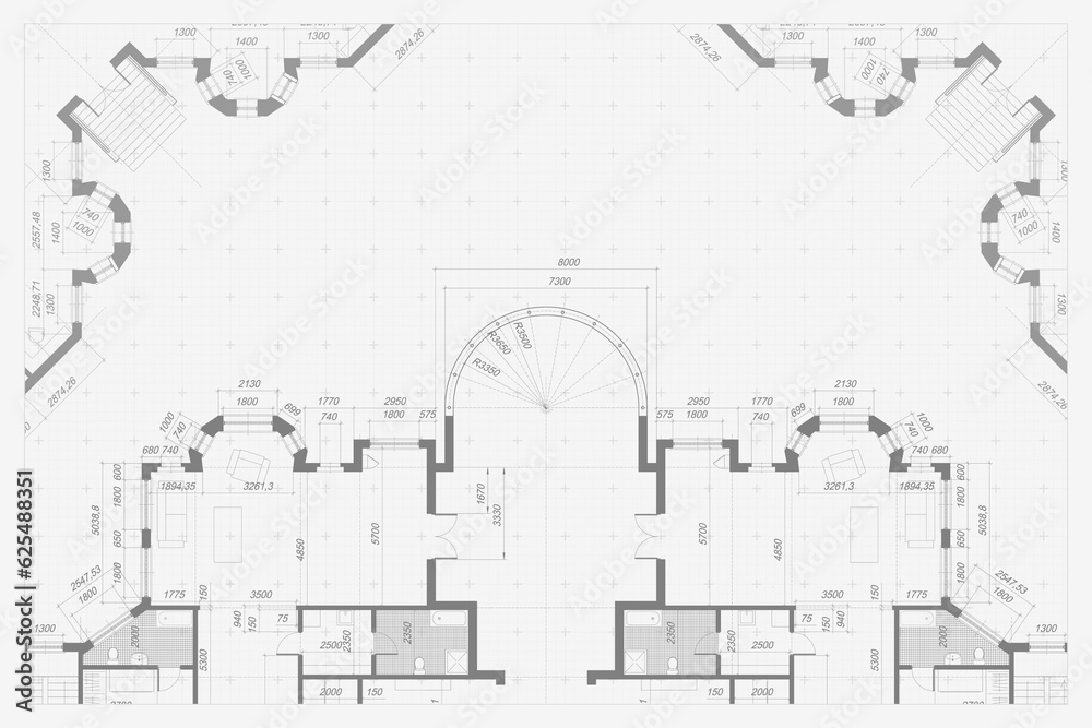 Wall mural architectural background. building construct plan. interior design sketch draw. home floor architect