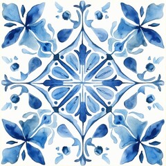 Pattern of azulejos tiles. watercolor illustration style.  - obrazy, fototapety, plakaty