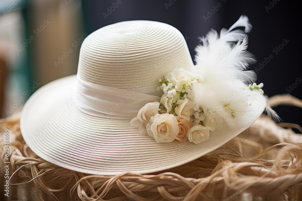 Poster A white hat to be worn by the bride at her pre wedding celebration with her female friends.