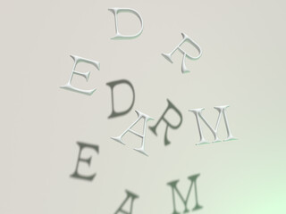 3D rendered typography of the word Dream in Falling theme