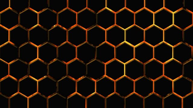 Abstract orange flame hexagon motion graphics background 4K video