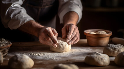 Obraz na płótnie Canvas Baker baking bread on Table 