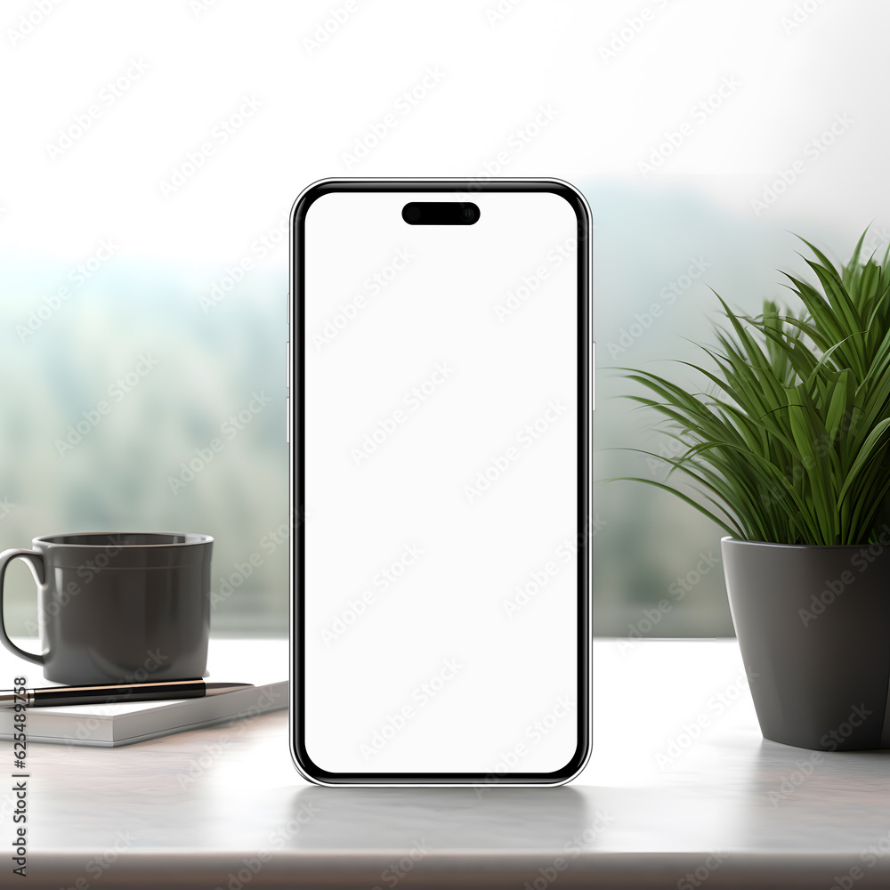 Poster High quality realistic high quality smartphone mockup with isolated background. Smart phone mockup collection. Device front view. 3D mobile phone with shadow on white background.