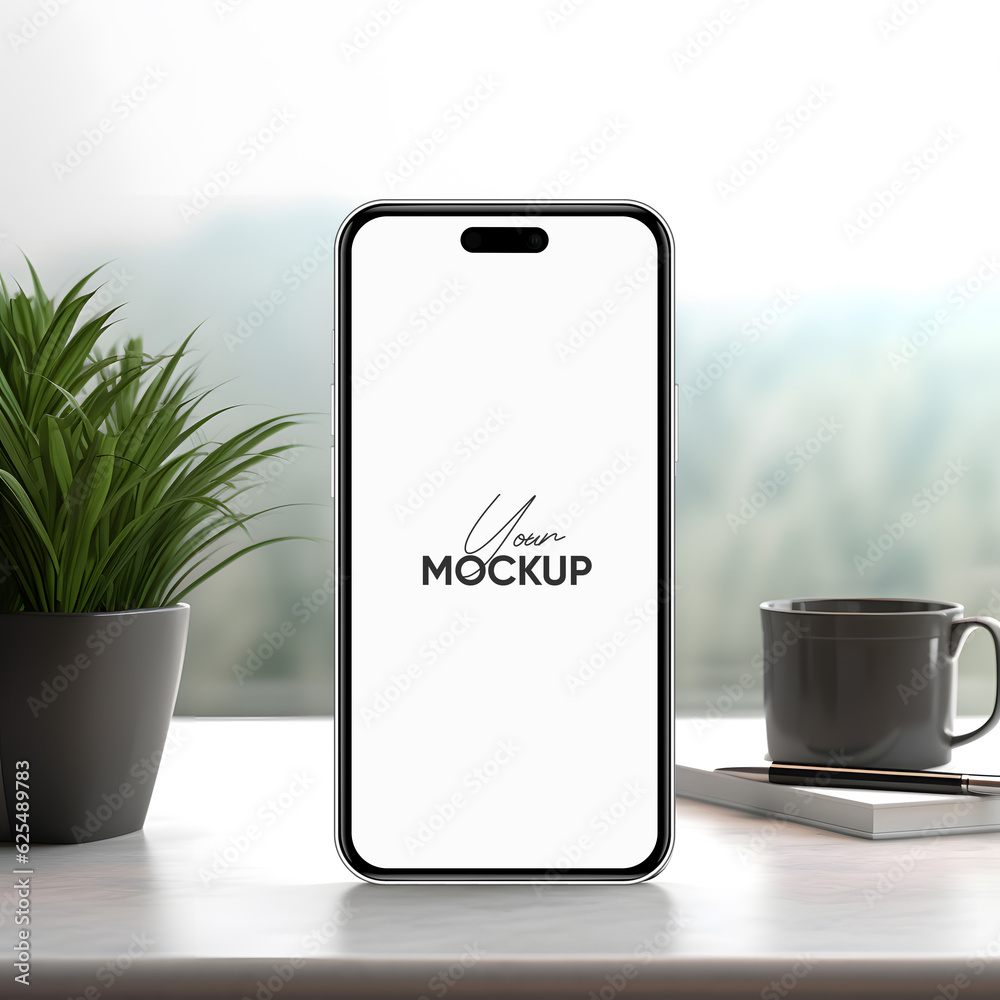 Poster High quality realistic high quality smartphone mockup with isolated background. Smart phone mockup collection. Device front view. 3D mobile phone with shadow on white background.