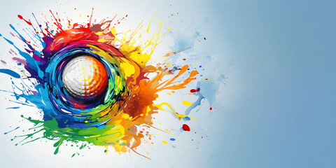 Golf ball sport symbol colorful splash art illustration banner