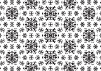 Pattern Floral and Geometric Elements. Seamless Floral Ethnic Pattern. Arabic Indian Motifs Abstract Floral Ornament Thin Line. Vector Wallpaper Background Fabric Paper  Black and White Graphic Design