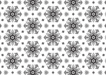 Pattern Floral and Geometric Elements. Seamless Floral Ethnic Pattern. Arabic Indian Motifs Abstract Floral Ornament Thin Line. Vector Wallpaper Background Fabric Paper  Black and White Graphic Design