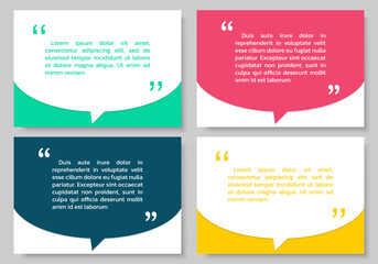 Quote frame blank set with speech bubbles. Quotation, text box design template. Review, feedback, comment modern shape collection. Textbox banners or cards. Vector illustration.