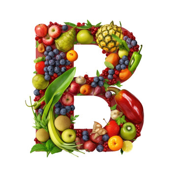 Alphabet or letter b from fresh vegetables and fruits