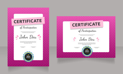 Certificates of participation design template set. Vector diplomas with customized copyspace and borders. Printable documents for awards and recognition. Dancing Script Bold, Regular fonts used