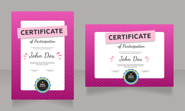 Certificates of participation design template set. Vector diplomas with customized copyspace and borders. Printable documents for awards and recognition. Dancing Script Bold, Regular fonts used