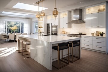 A high end residence featuring a kitchen adorned with sleek white cabinetry.