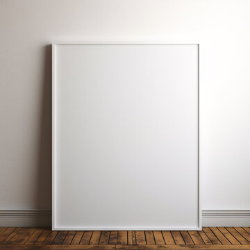 White frame mock up poster frame in modern interior background, living room, minimal style for presentation, poster, billboard, signboard