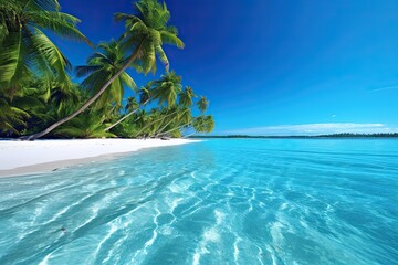 Tropical Paradise: Crystal Clear Turquoise Waters and Serene Escape with Palm Trees Swaying in the Breeze - Beach Background, generative AI