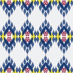 Ikat floral pattern traditional on white background vector illustration.Ikat ethnic oriental embroidery,Aztec style,abstract background.design for texture,fabric,clothing,wrapping,decoration,carpet.