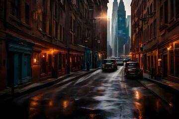 Fototapeta na wymiar night street in the city generated by AI technology