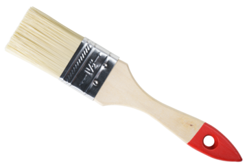 Paint brush with wooden handle isolated on white background.