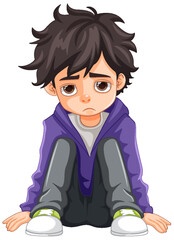 Sad boy sitting on the ground floor