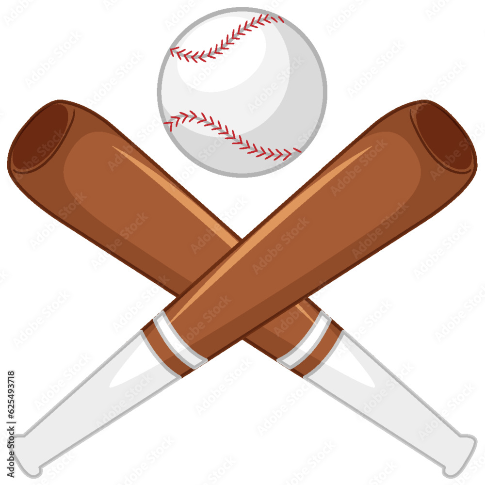 Sticker Baseball Bats Crossed and Ball on White Background