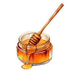 jar of honey with wooden spoon