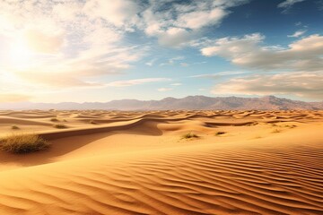 Fototapeta na wymiar Endless Sand Dunes: A Desolate Beauty in the Desert Background, generative AI
