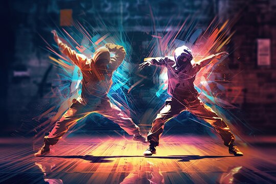 Energetic Breakdancers: Showcasing Dynamic Background and Rhythmic Motion, generative AI