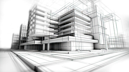 Sketch of modern architecture construction of new office building. Postproducted generative AI illustration. - obrazy, fototapety, plakaty