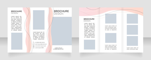 Hairstylist course trifold brochure template design. Zig-zag folded leaflet set with copy space for text. Editable 3 panel flyers. Calibri, Lato Light, Montserrat Regular fonts used © bsd studio