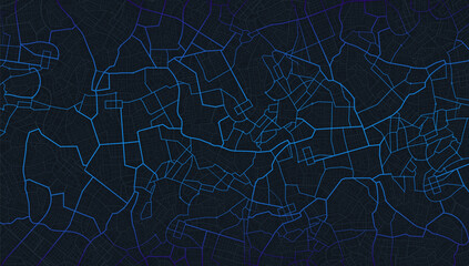 Blue city area, background map, streets. Skyline urban panorama. Cartography illustration. Abstract transportation background, streetmap. Widescreen proportion, digita design streetmap. Vector
