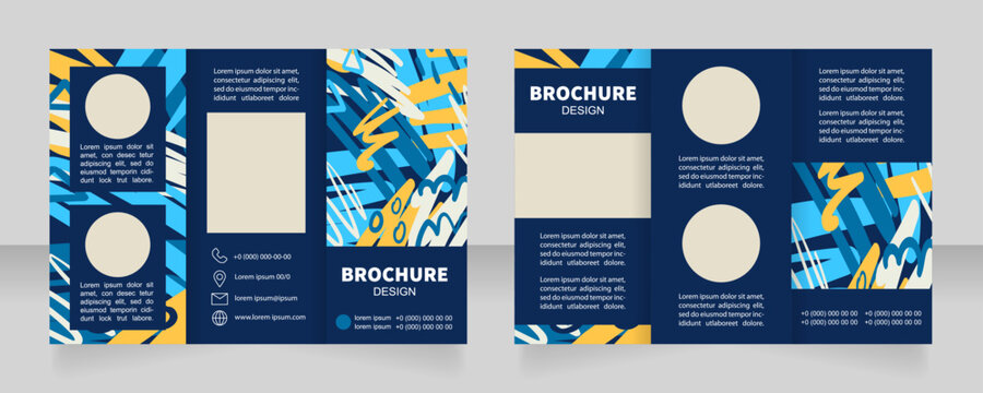 Modern art presentation trifold brochure template design. Zig-zag folded leaflet set with copy space for text. Editable 3 panel flyers. Source Sans Variable Black, Arial Regular fonts used