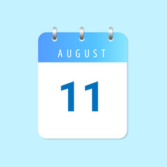 Daily calendar 11th of August month on white paper note.