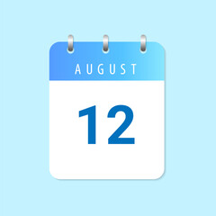 Daily calendar 12th of August month on white paper note.