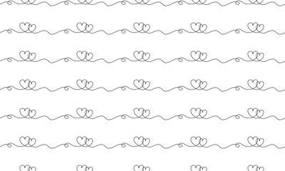 Obraz premium Two hearts continuous line seamless pattern. Vector Repeating Background.