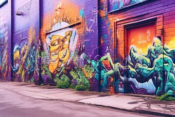Creative Urban Expression: Vibrant Graffiti Artwork in an Industrial Background, generative AI